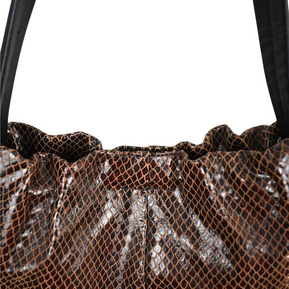 Andrew Marc New York small brown/black leather print shoulder bag purse Y2K hobo - Picture 2 of 7